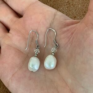 Elegant Sterling Silver 925 Baroque Pearl crystal hook Drop Earrings